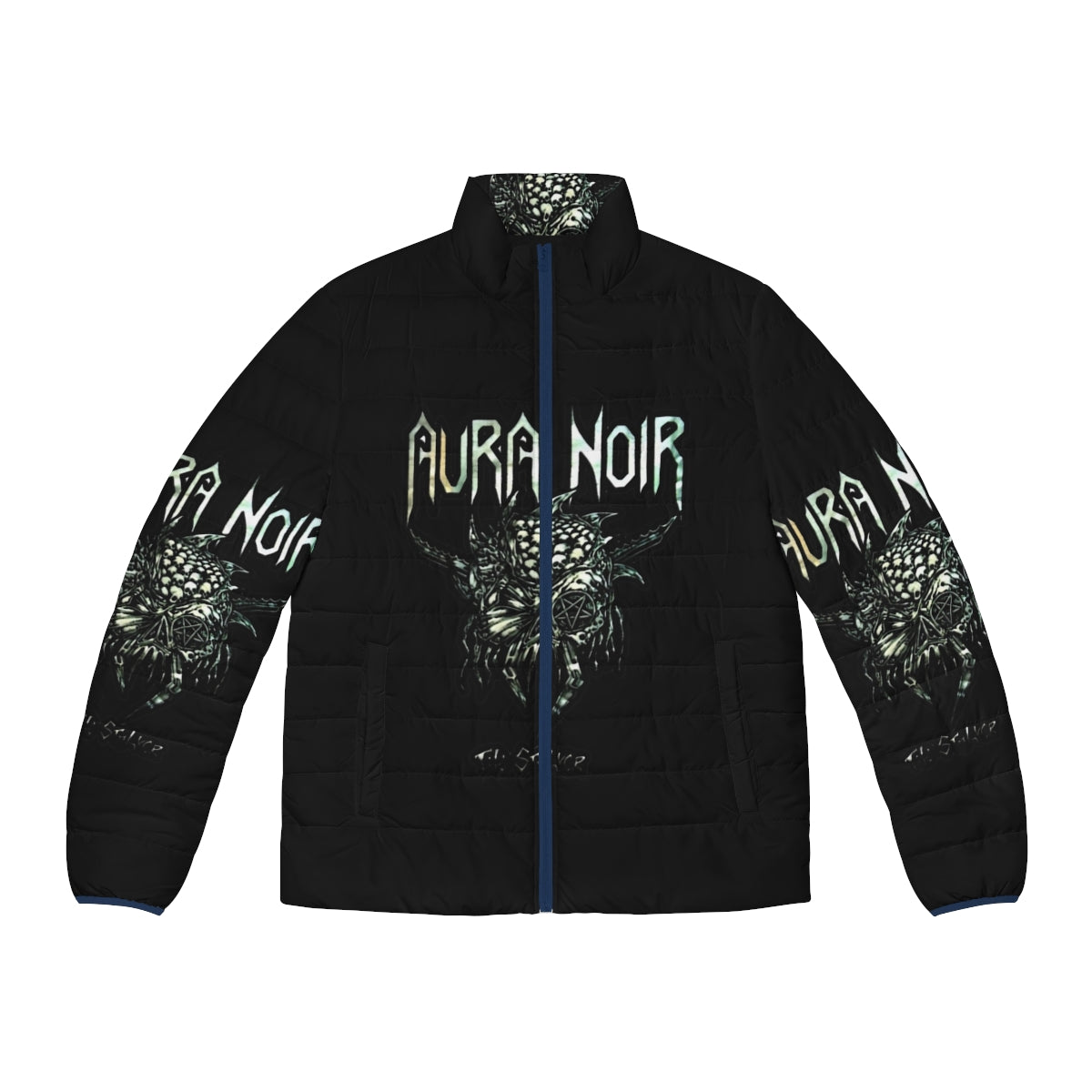 Norwegian black thrash metal band puffer jacket with band logo