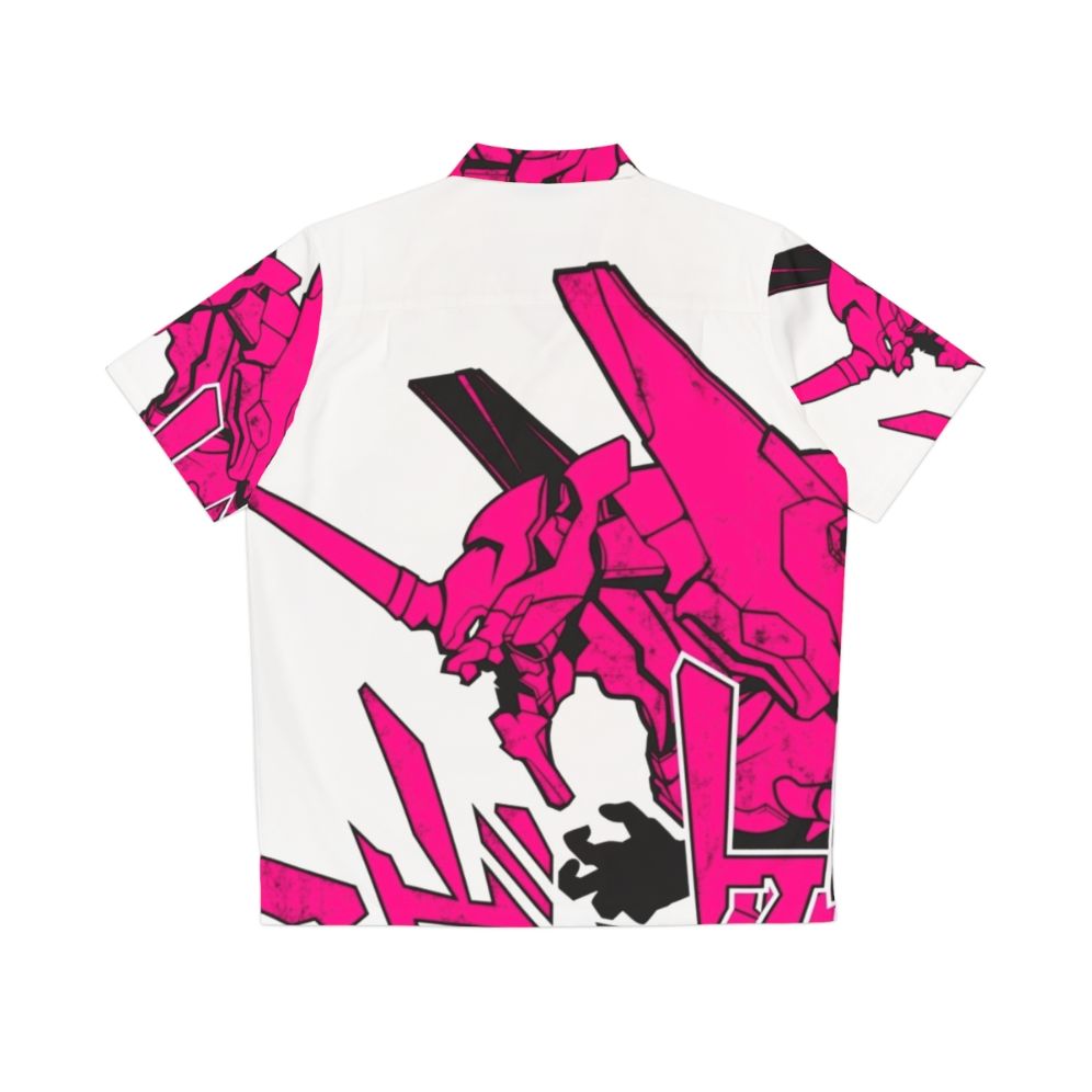 Pink Evangelion inspired Hawaiian shirt with vintage anime graphics - Back