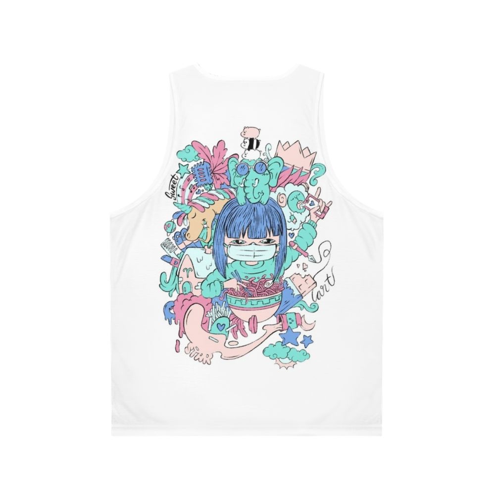 Unisex tank top featuring women's hobbies and cute animals like unicorns, bears, and elephants - Back