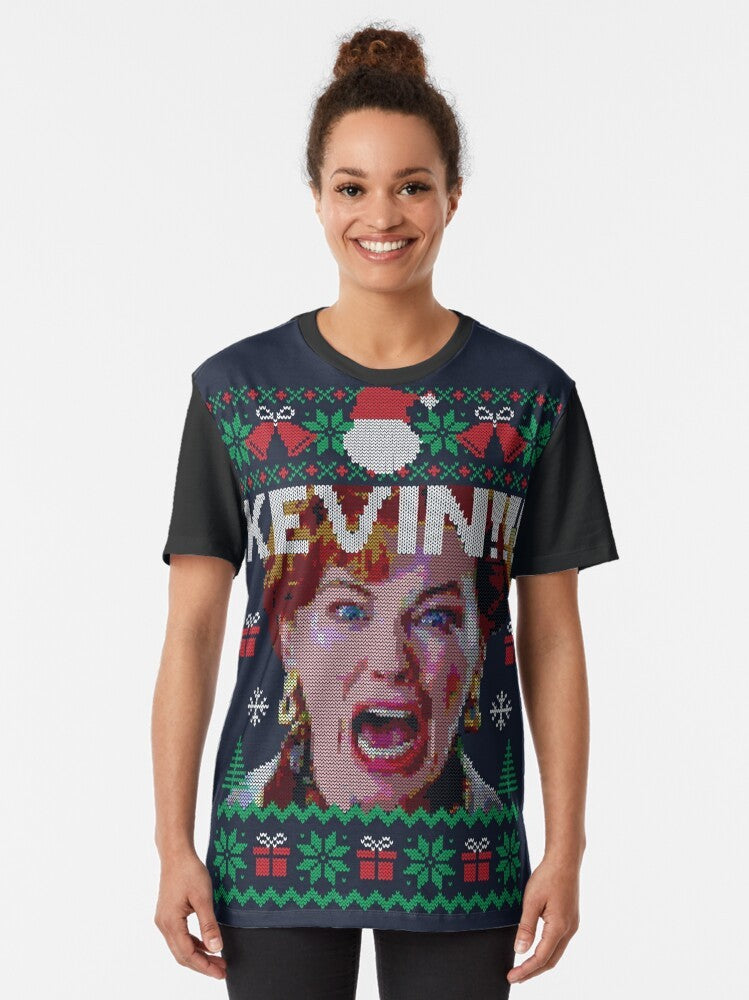 "KEVIN!!! Graphic T-Shirt featuring a retro design from the classic 90s movie Home Alone" - Women