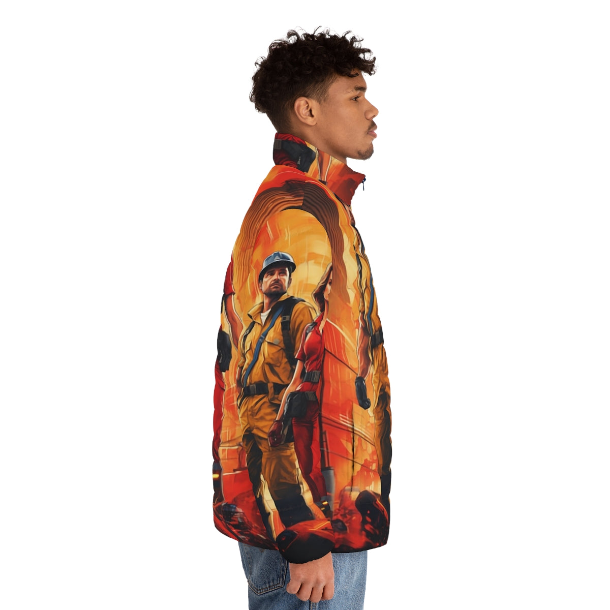 Stranger Things inspired puffer jacket with retro 80s design - men side right