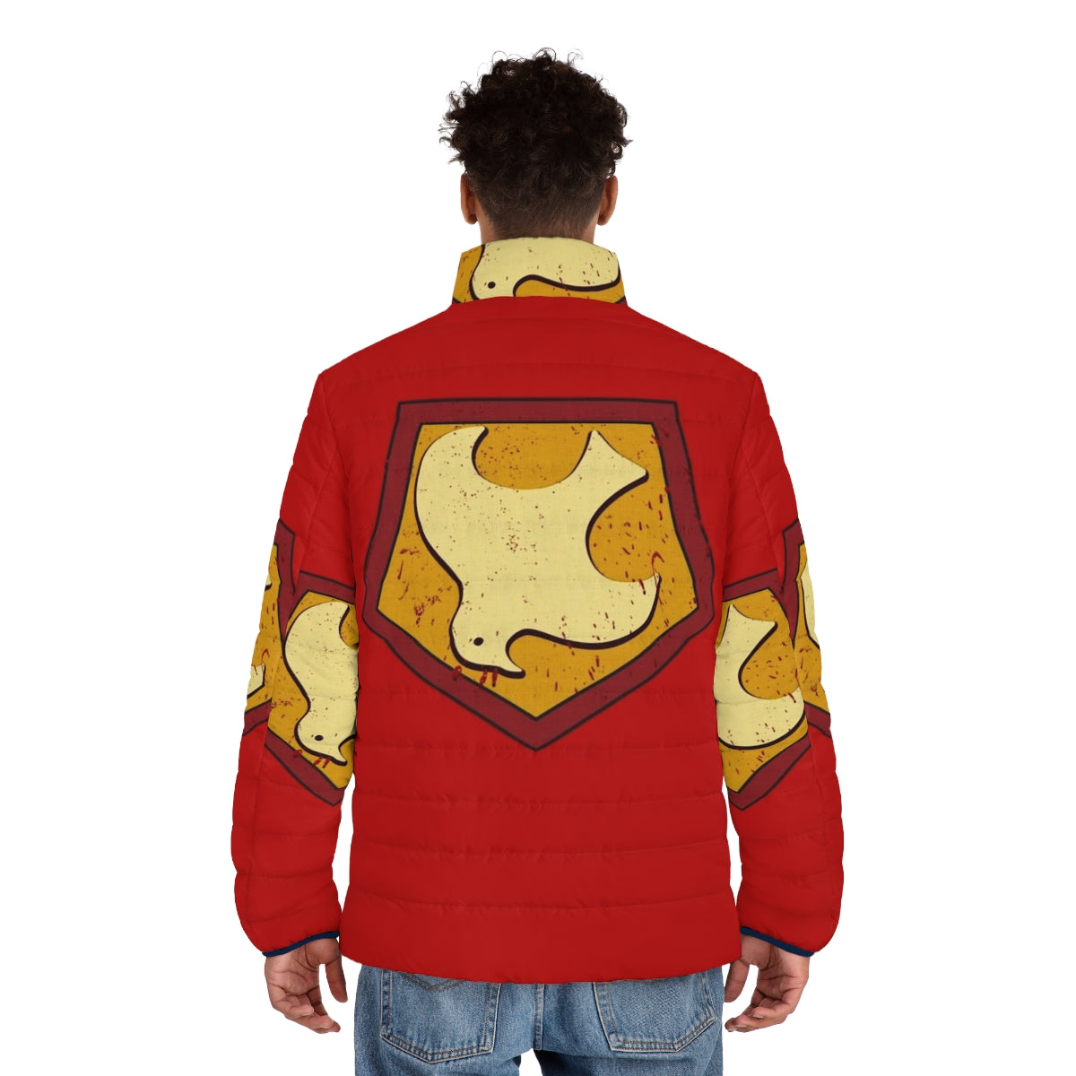 Peacemaker superhero puffer jacket with iconic emblem - men back