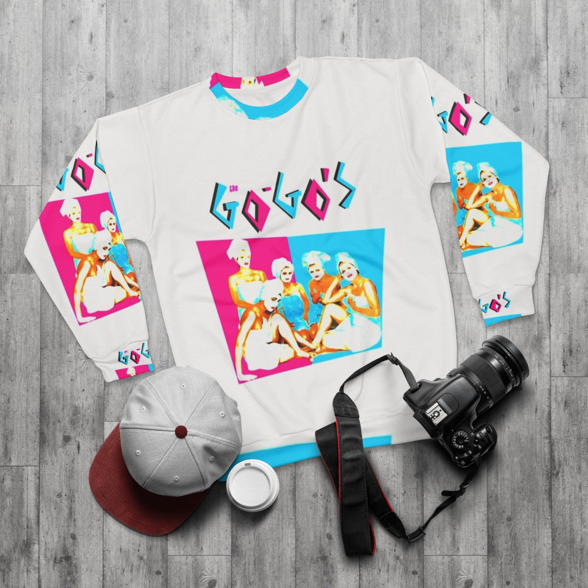 The Go-Go's Sweatshirt featuring the iconic 80s band logo - flat lay