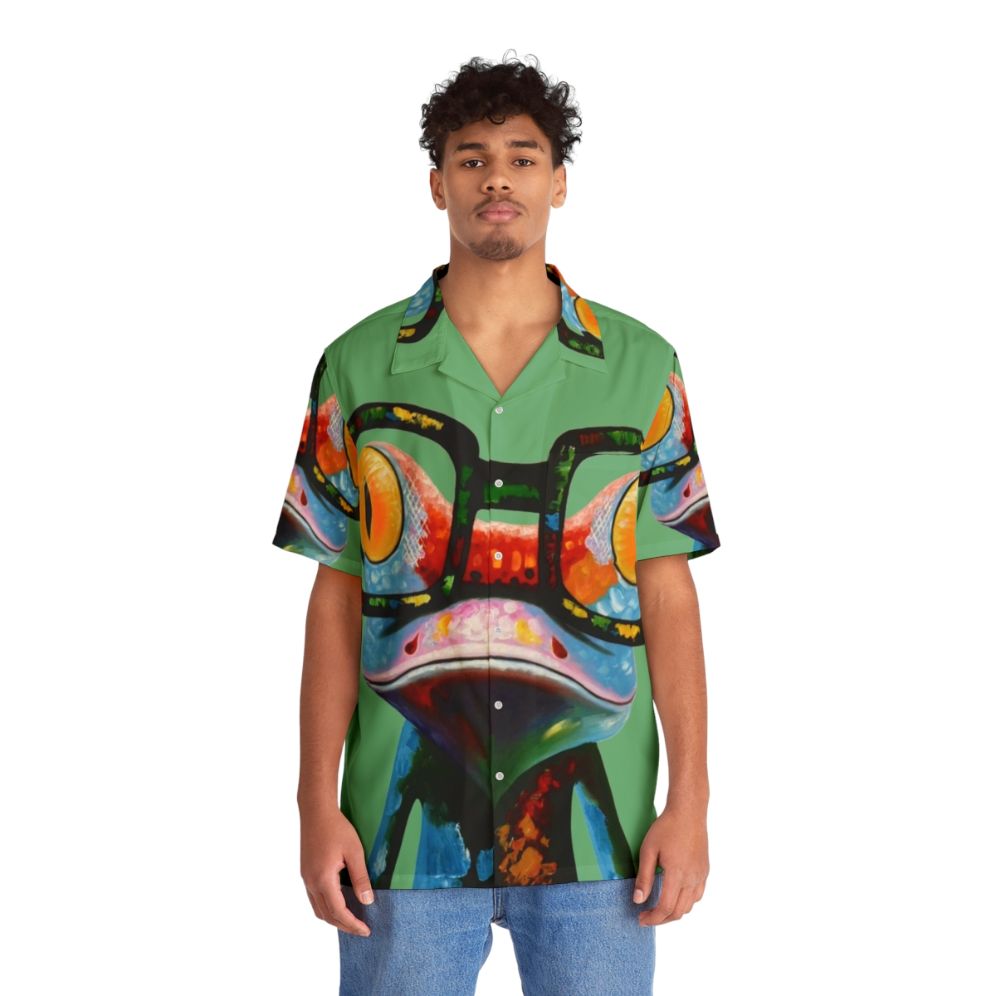 Colorful hipster frog nerd glasses Hawaiian shirt - People Front