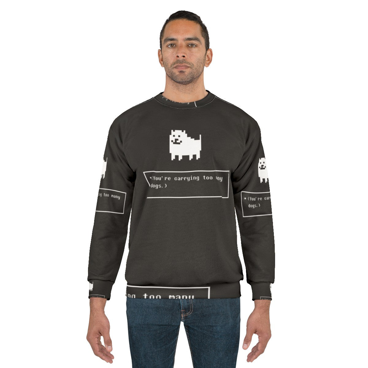 Undertale-inspired "Annoying Dog" design on a gray sweatshirt - men