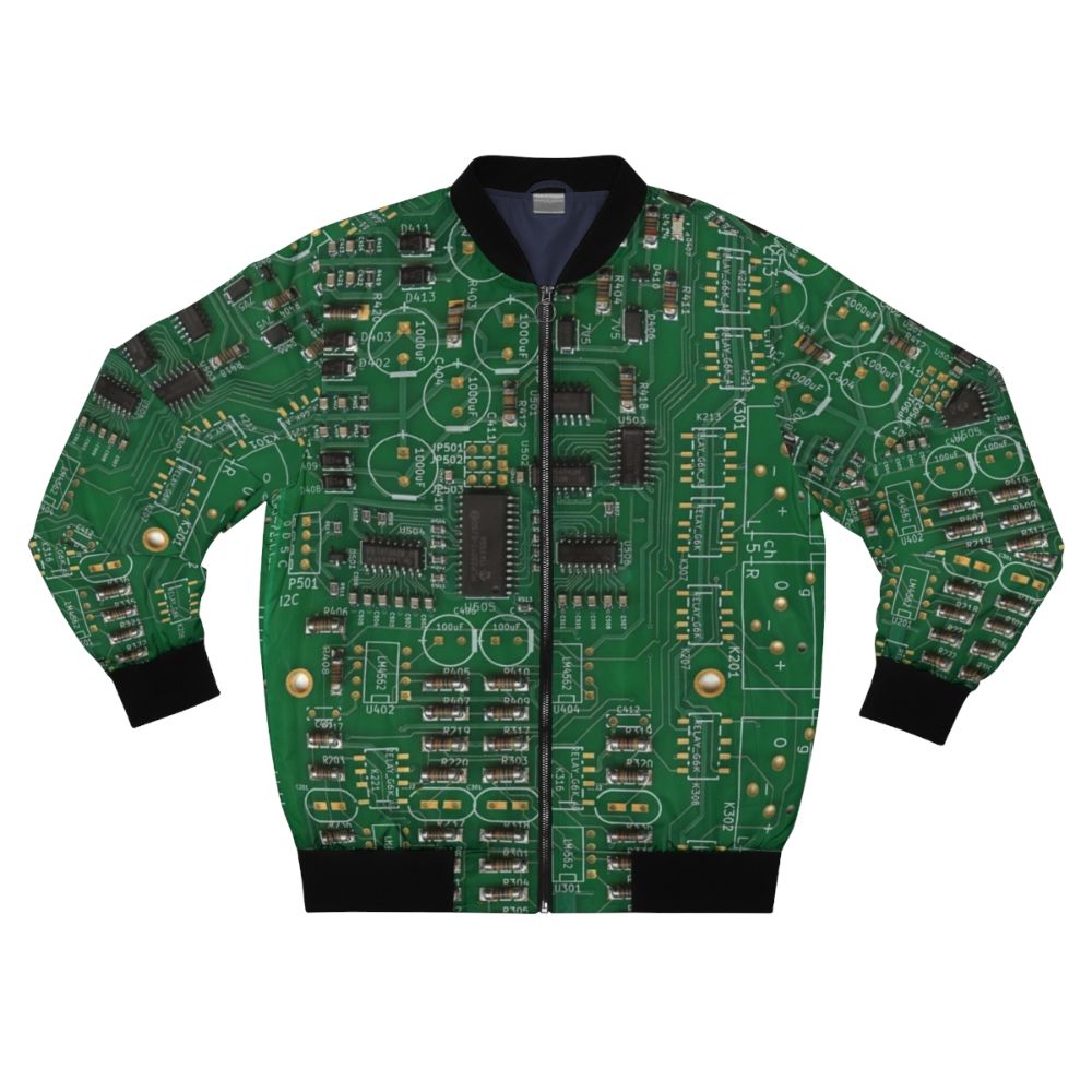 Vintage PCB Printed Circuit Board Bomber Jacket with retro and classic electronics design