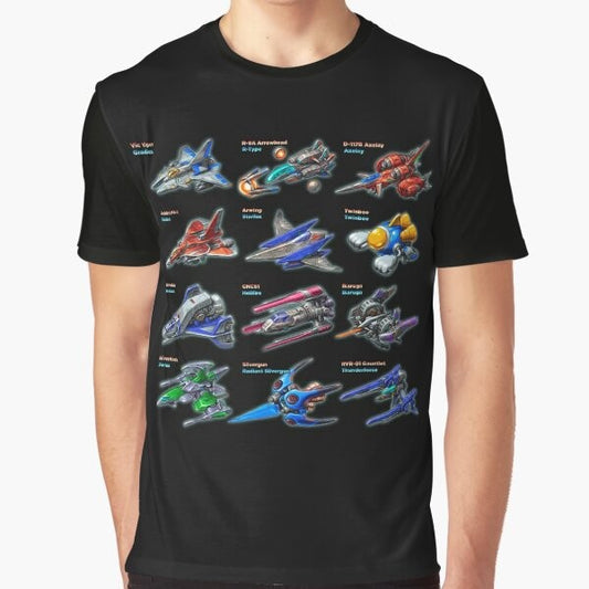 Retro shmup or "shoot 'em up" graphic t-shirt for arcade gaming and bullet hell fans.