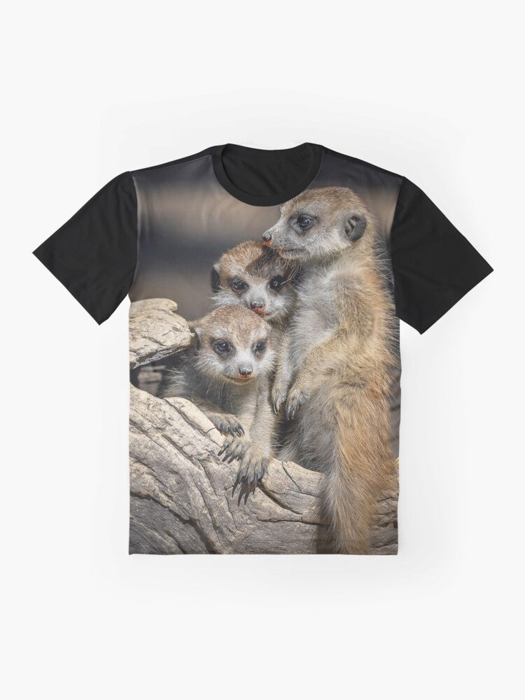 Meerkat graphic t-shirt featuring meerkats in their natural habitat in Australia's Hunter Valley - Flat lay