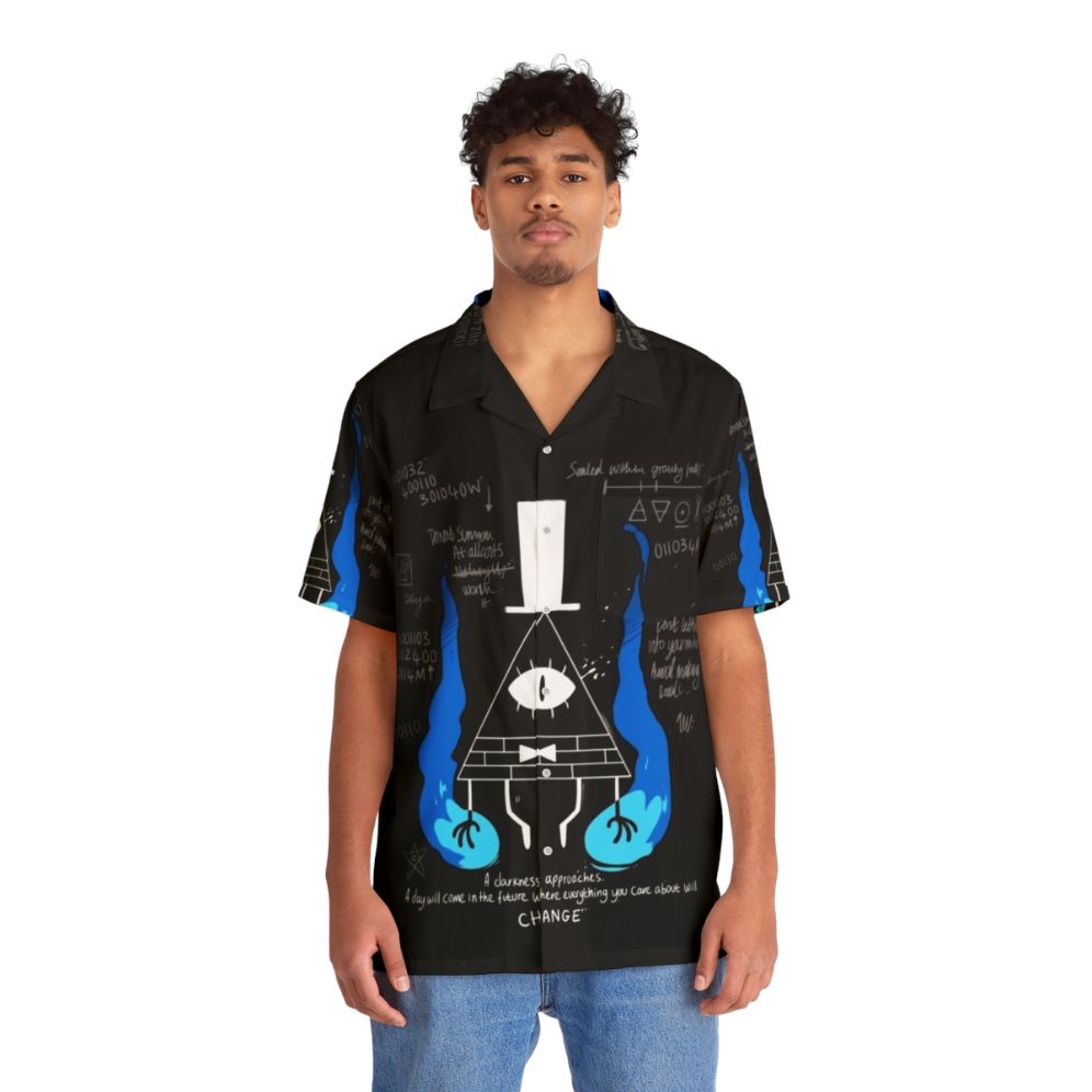 "A Darkness Approaches" Hawaiian Shirt with Bill Cipher and Gravity Falls Motifs - People Front