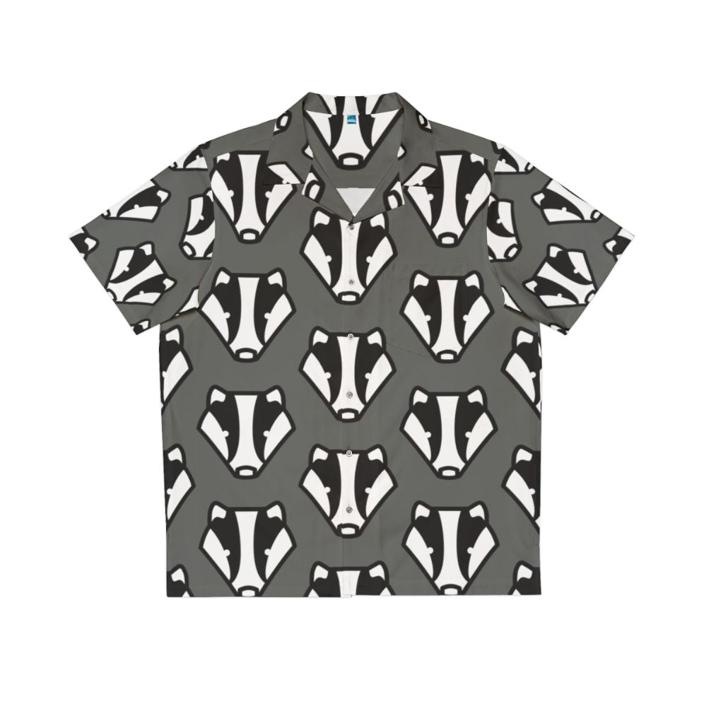 Badger-themed Hawaiian shirt with a gray and black design