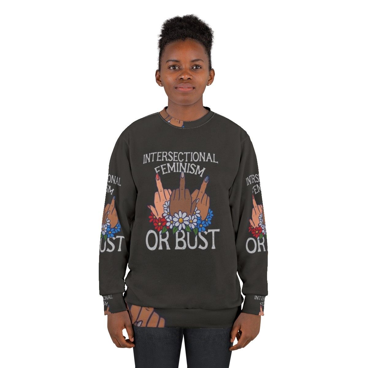 Intersectional feminism or bust sweatshirt with slogan design - women