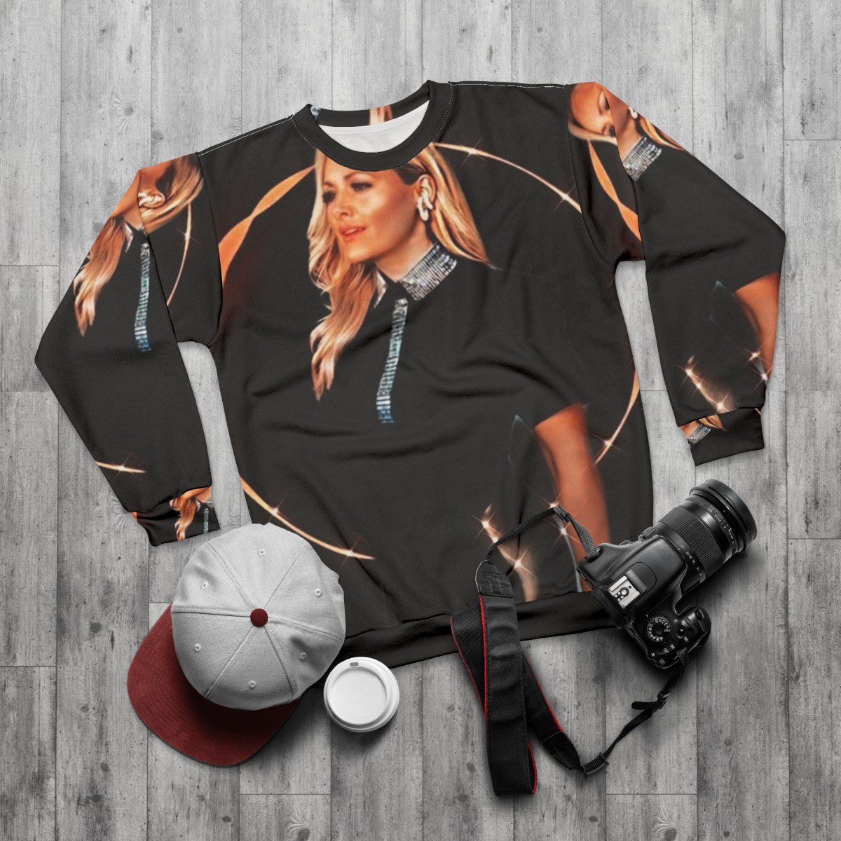 Helene Fischer Sweatshirt featuring a portrait of the pop star - flat lay