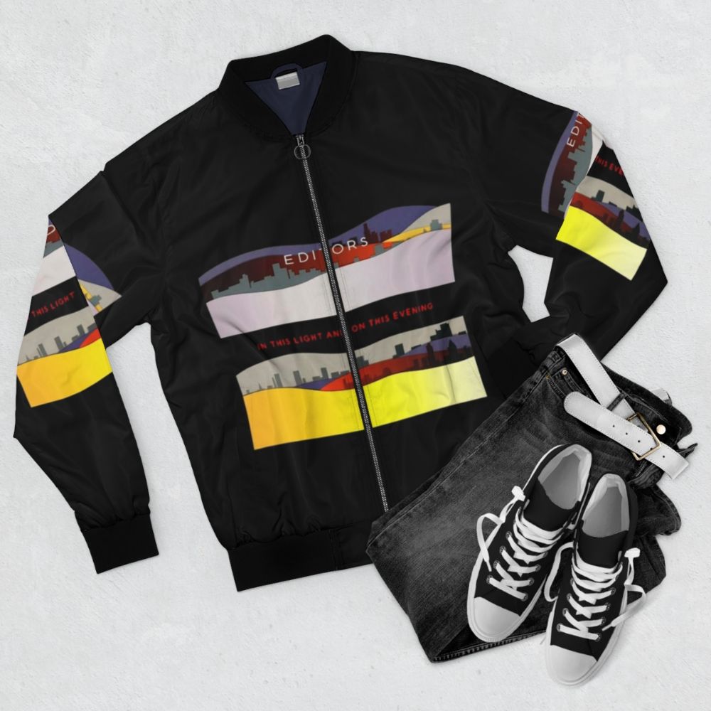 Indie Rock Band Logo Editors Bomber Jacket - Flat lay