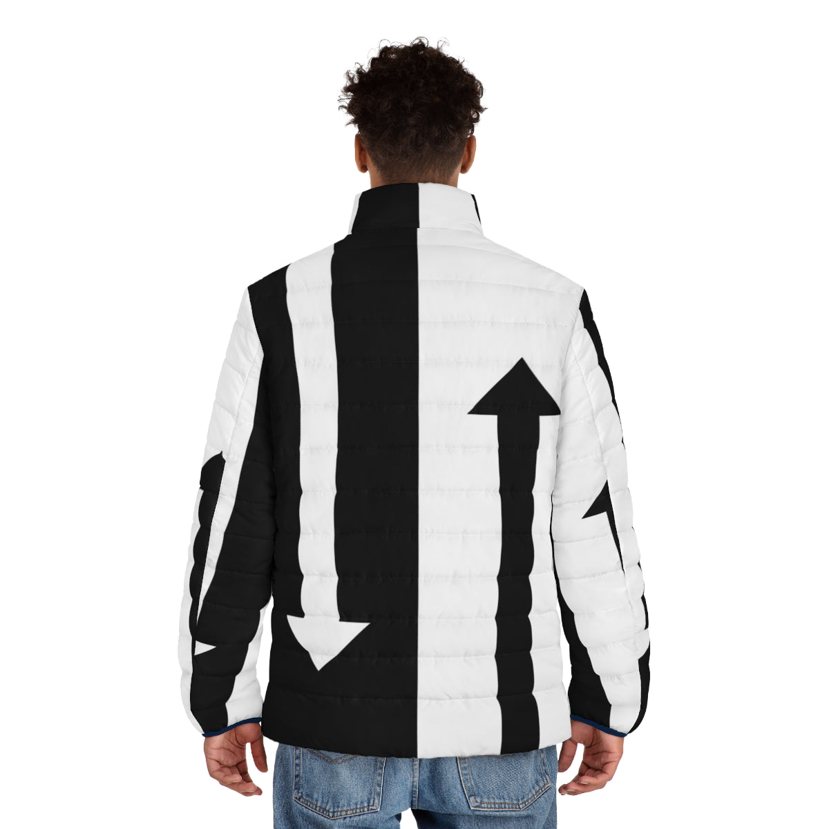 Mod Arrows Puffer Jacket - Stylish Black and White Puffer Jacket for Retro-Inspired Streetwear - men back