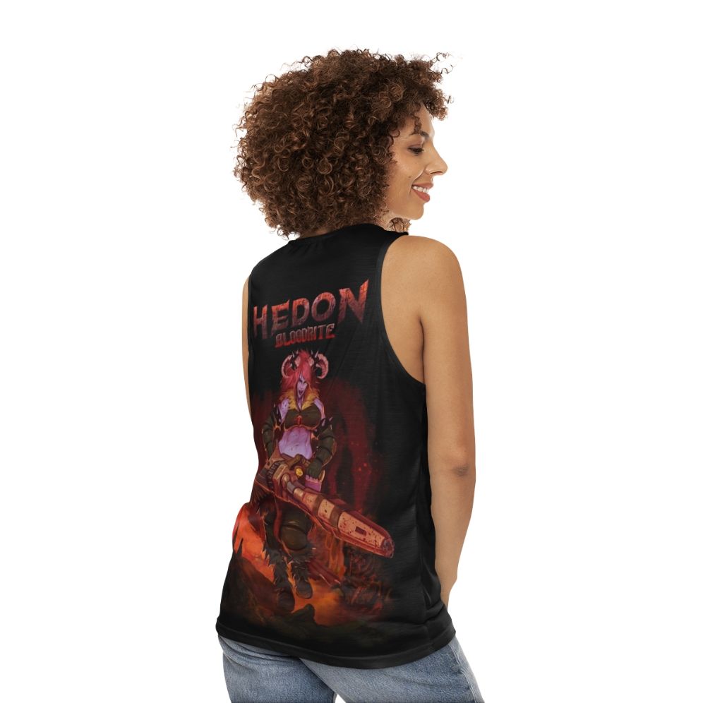 Fantasy gaming character demon retro splash unisex tank top - women back