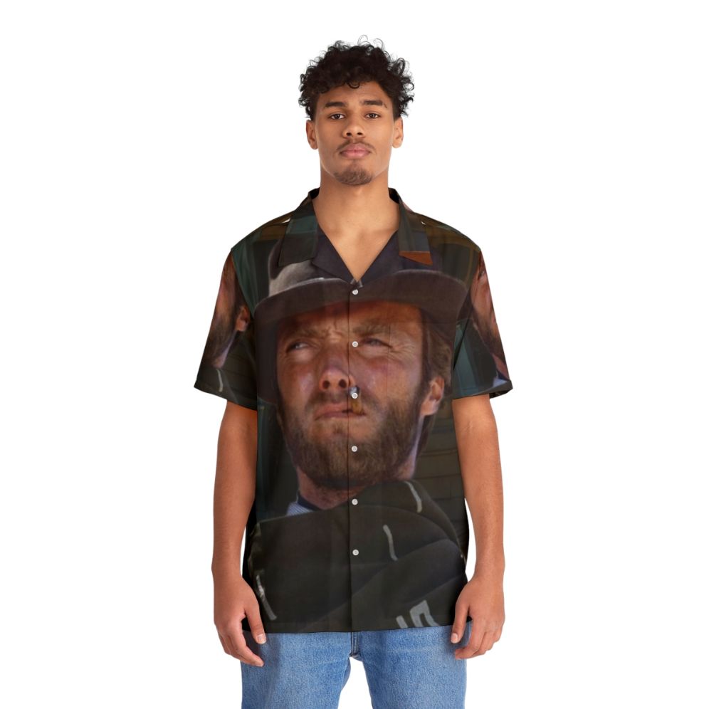 Clint Eastwood-inspired Hawaiian shirt with western and desert motifs - People Front