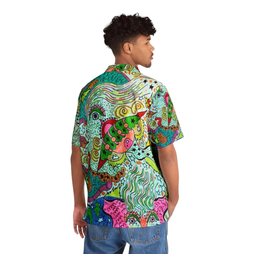 Vibrant cosmic Hawaiian shirt with angelic visionary design - People Back