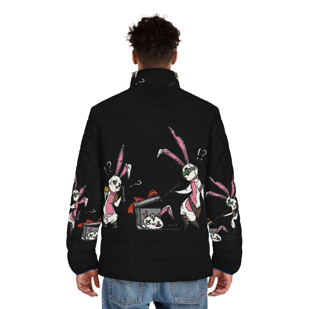 Bunny puffer jacket with anime inspired design - men back