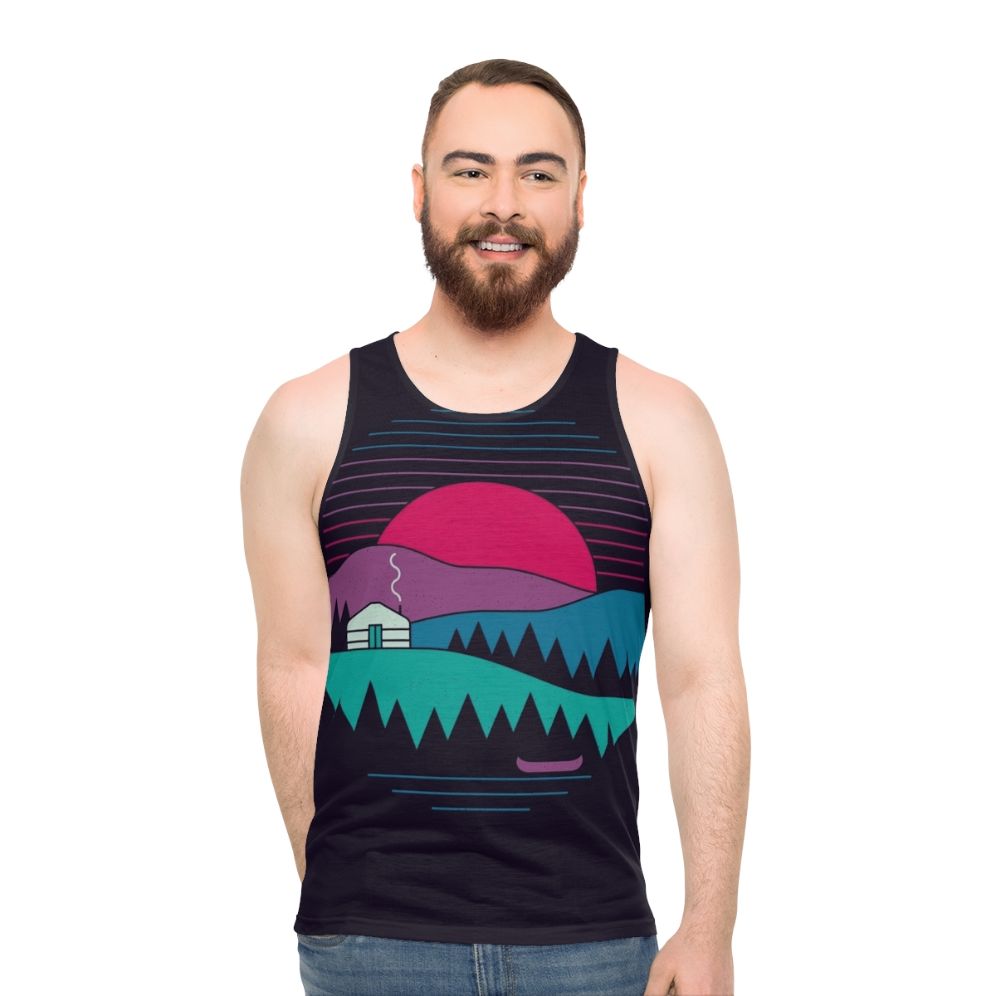 Unisex tank top with minimalist nature landscape design - men