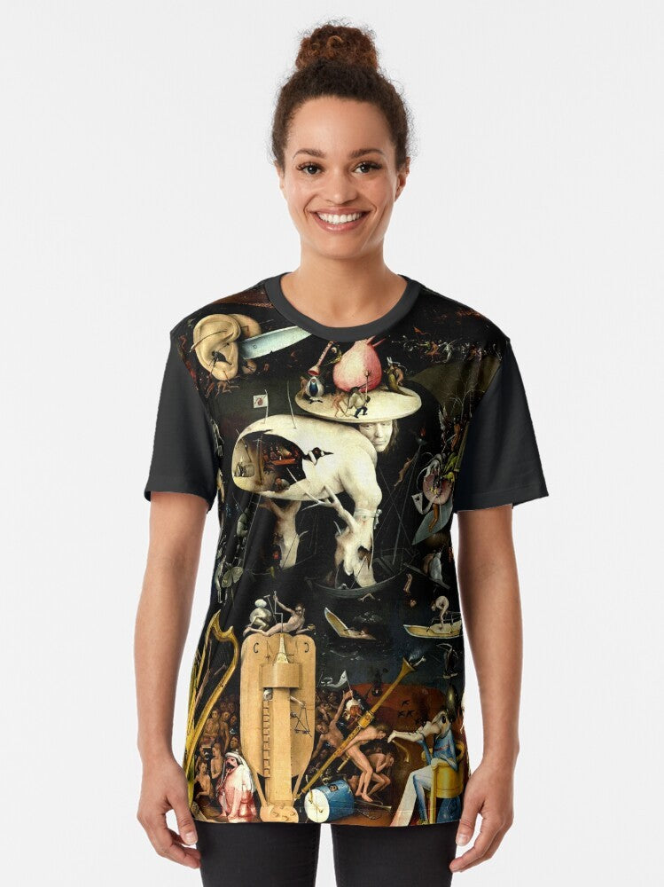 Graphic t-shirt featuring Hieronymus Bosch's iconic "Hell" painting from the "Garden of Earthly Delights" - Women