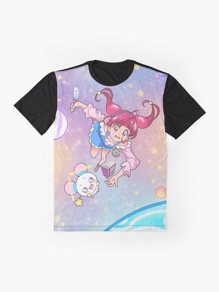 Hoshina Hikaru, the main character from Star Twinkle Precure, in a vibrant and colorful anime-inspired graphic design. - Flat lay