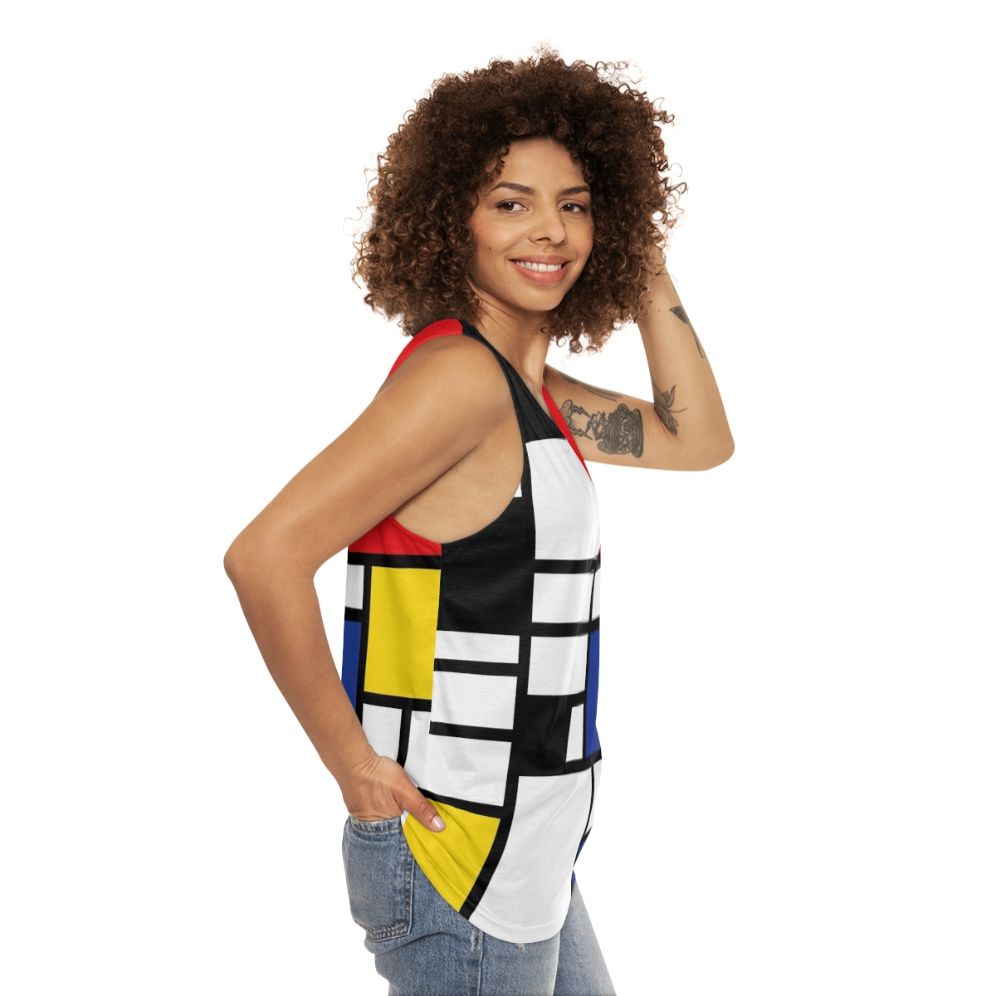 De Stijl Unisex Tank Top with Mondrian-inspired Primary Color Blocks - women side