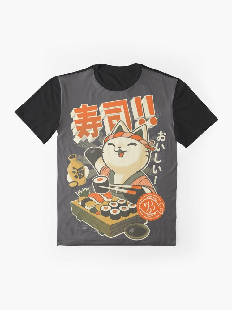 Sushi Chef Cat - Funny Japanese Food Graphic T-Shirt - Flat lay