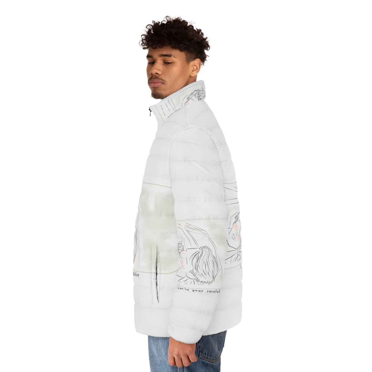 "Young Royals S3 Puffer Jacket featuring Prince Wilhelm and Simon Eriksson" - men side left