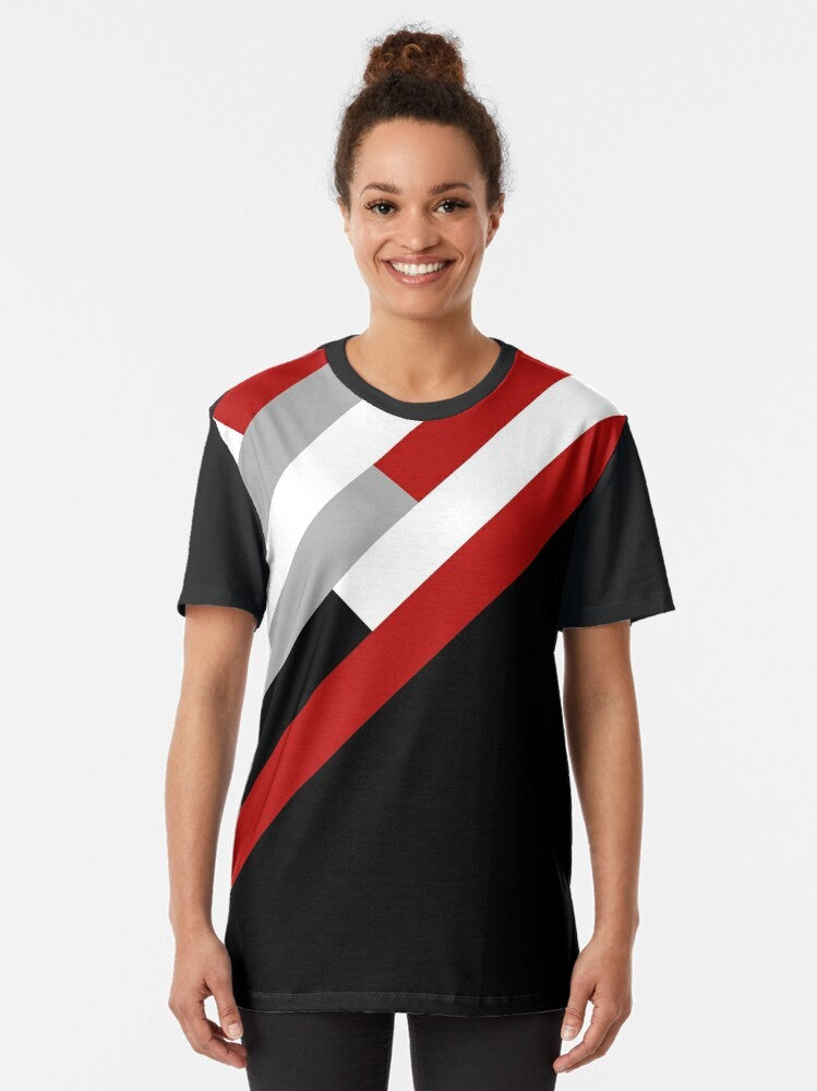 Minimalist diagonal stripes pattern design on a gray graphic t-shirt - Women