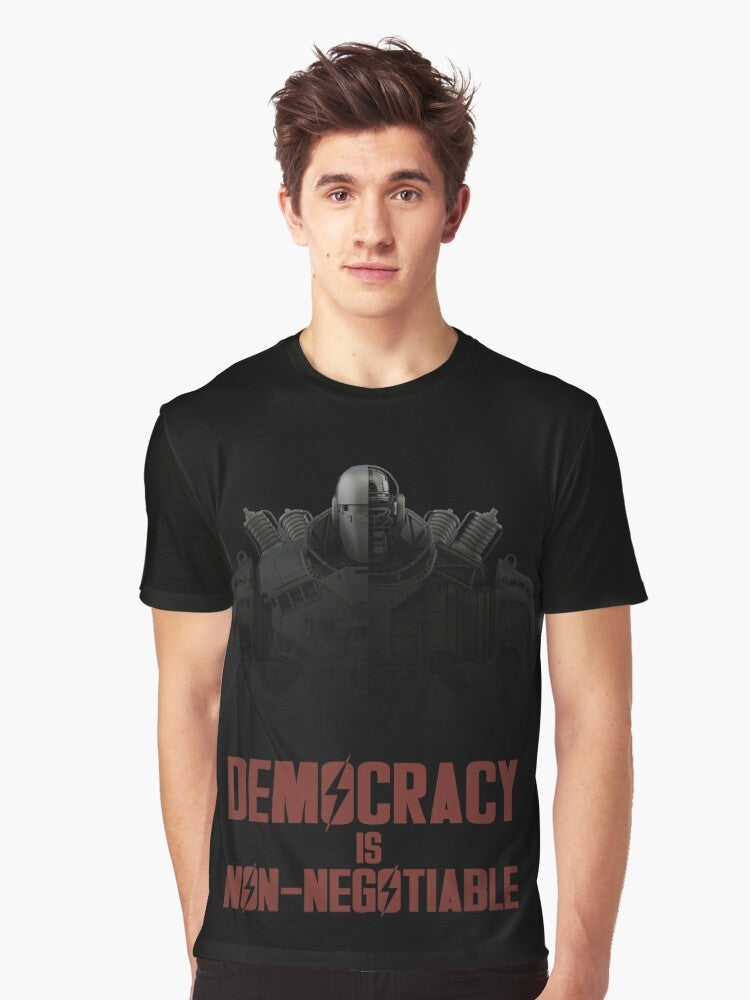 Fallout Liberty Prime Democracy is Non-Negotiable Graphic T-Shirt - Men