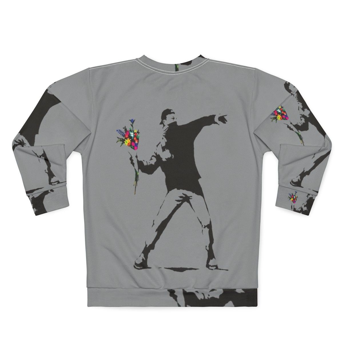 Banksy inspired sweatshirt featuring protester throwing flowers graphic - Back