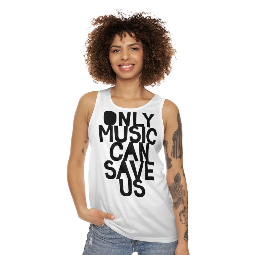 Unisex "Only Music Can Save Us" Typography Tank Top - women