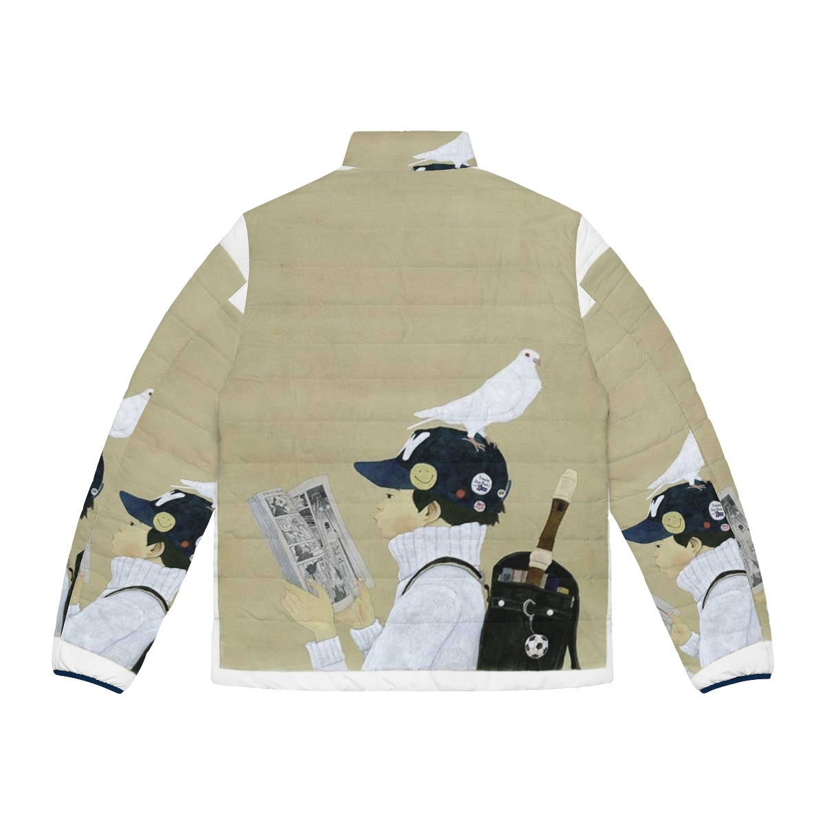 Taiyo Matsumoto inspired puffer jacket featuring the artist's unique illustration style - Back