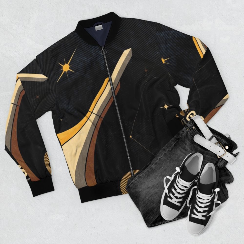 European Space Agency ESA Tribute Bomber Jacket with distressed and vintage design - Flat lay