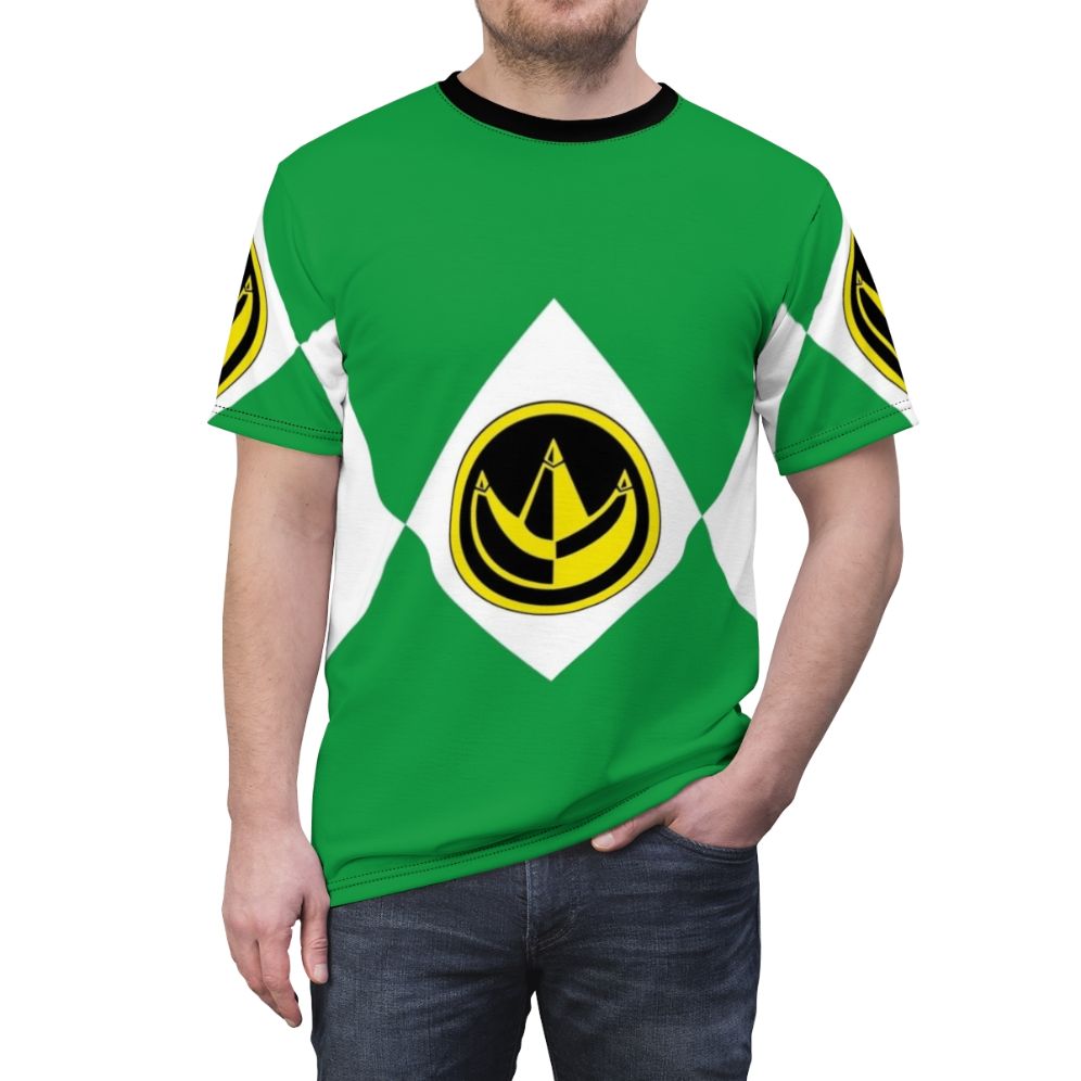 Retro-style graphic t-shirt featuring the Green Power Ranger and Coin from the 90s TV series - men front