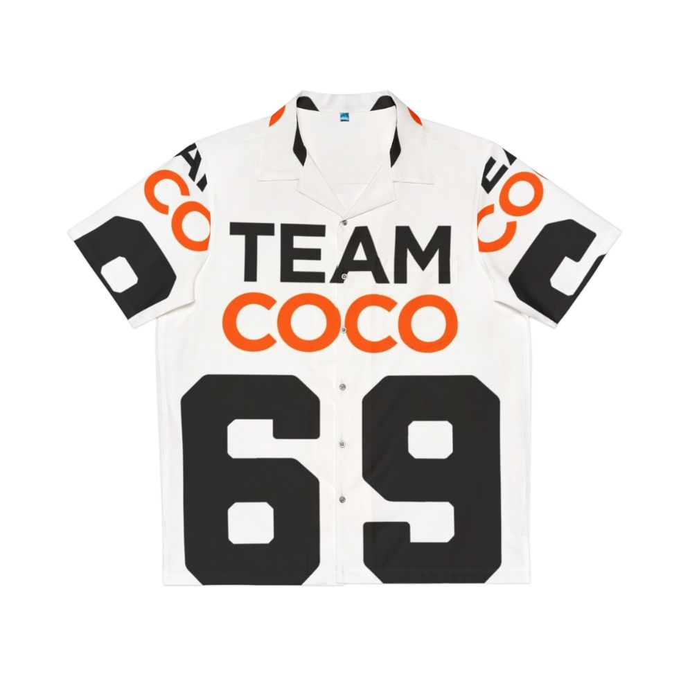 Team Coco Football Jersey Style Hawaiian Shirt featuring Conan Obrien's logo