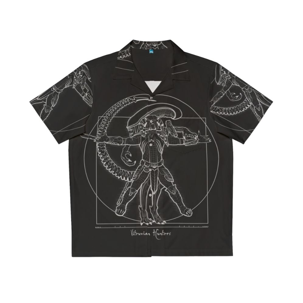 Vitruvian Hunters Negative Hawaiian Shirt featuring sci-fi and horror elements