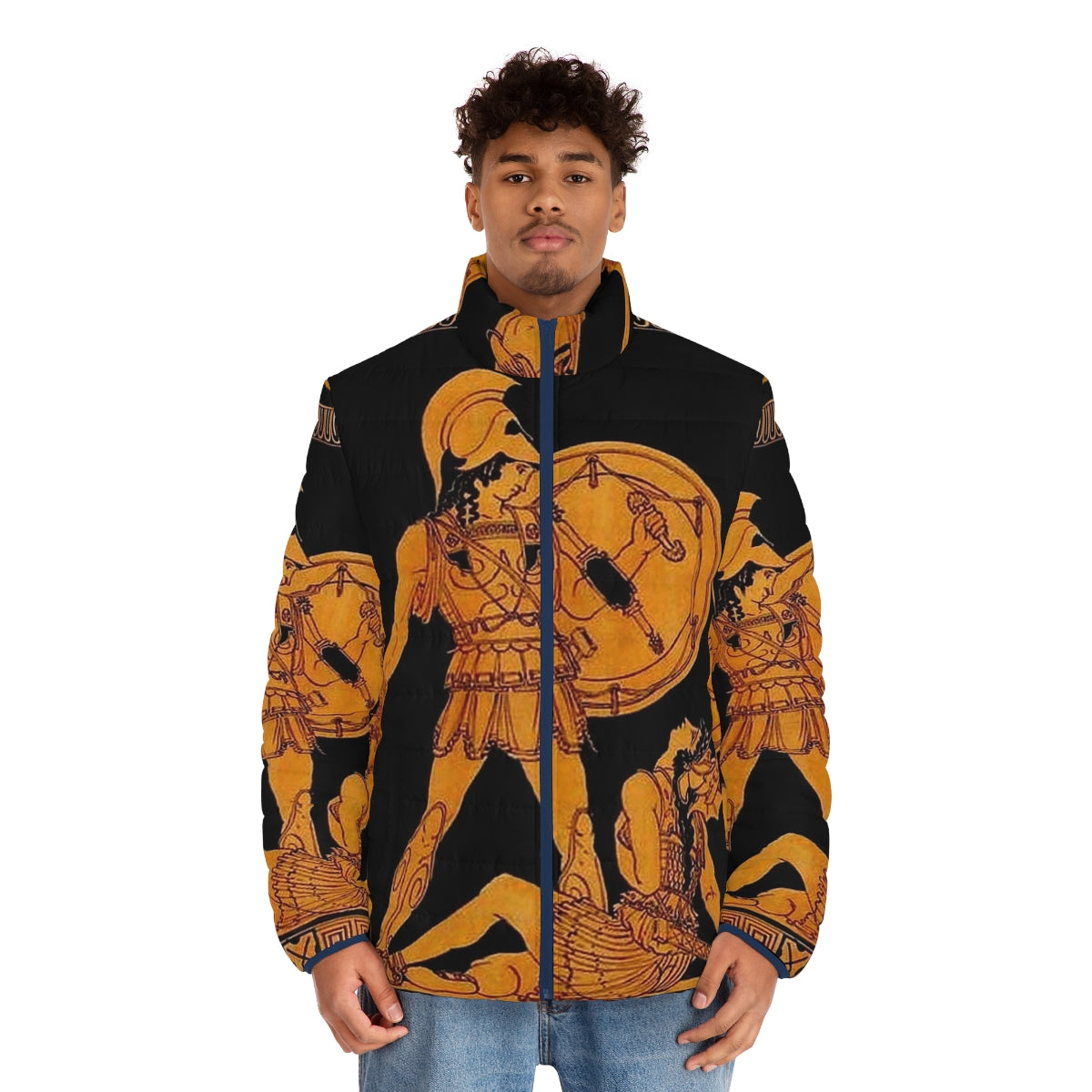 Ancient Greek God and Goddess Frieze Print on Puffer Jacket - men front