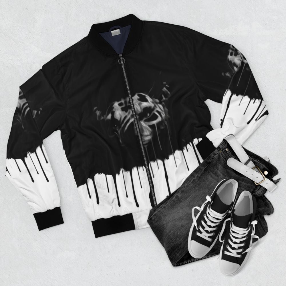 Messy Inigo Bomber Jacket with Splatter Design - Flat lay