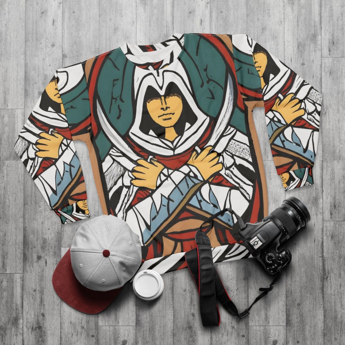 Assassins Creed Ezio Auditore Da Firenze Sweatshirt - flat lay