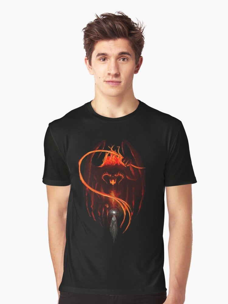 Balrog graphic t-shirt featuring a dark, powerful creature from the Lord of the Rings universe - Men