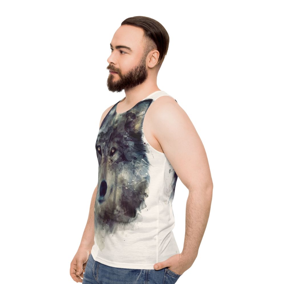 Watercolor wolf persevere unisex tank top - men side