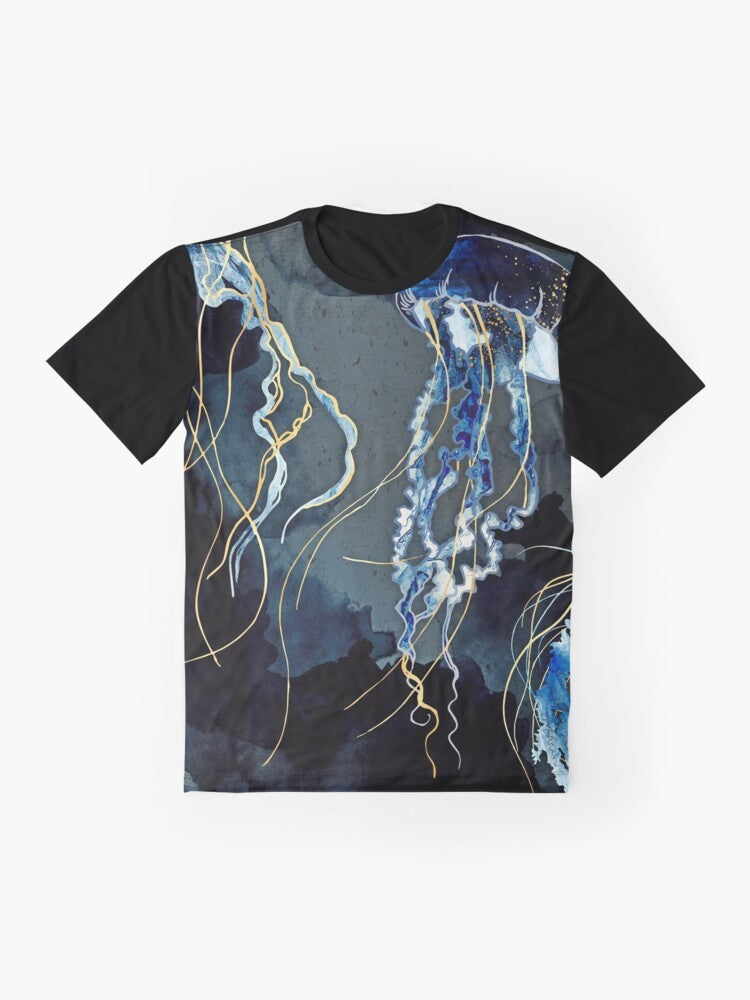 Metallic ocean abstract art graphic design on a t-shirt - Flat lay