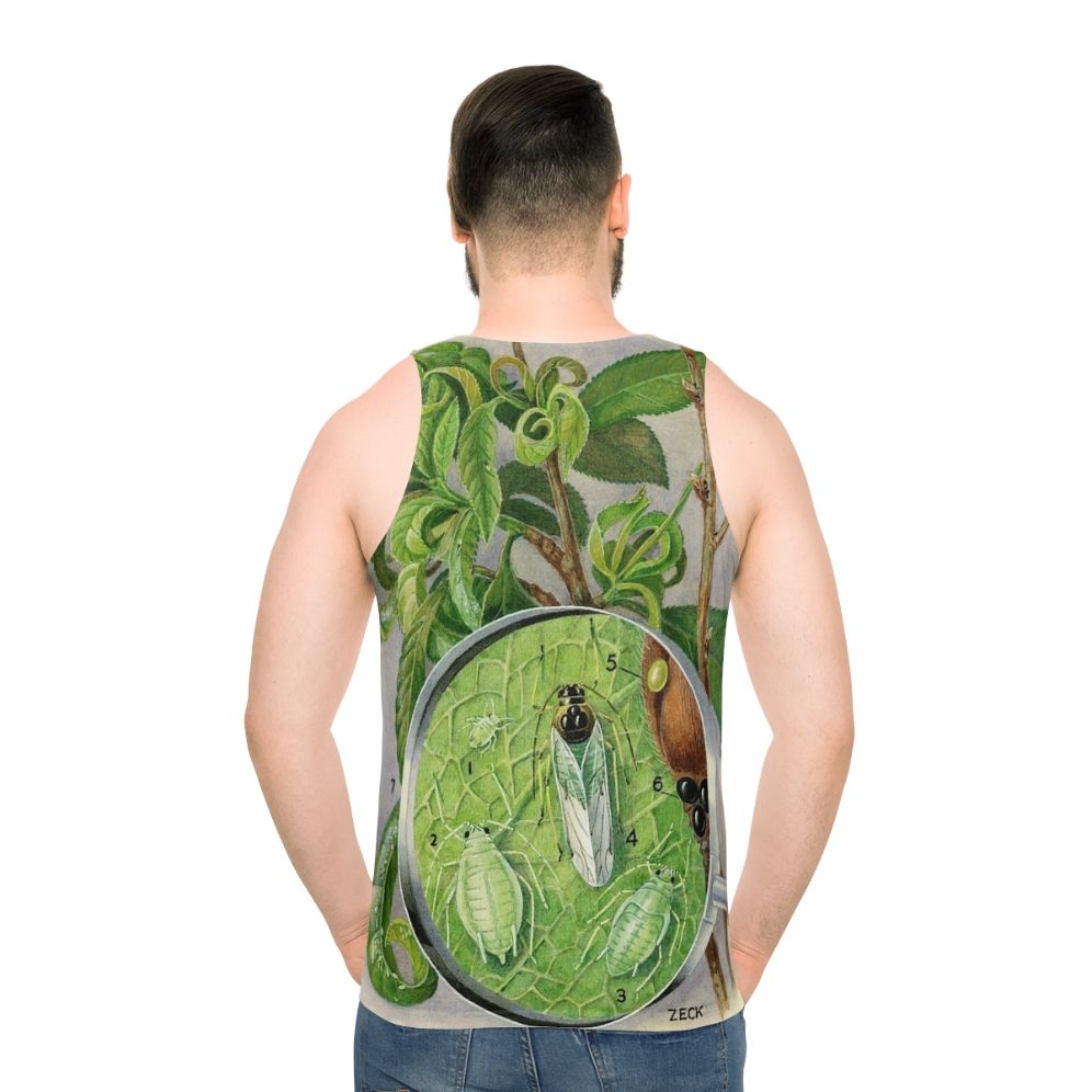 Green aphid botanical illustration unisex tank top - men back