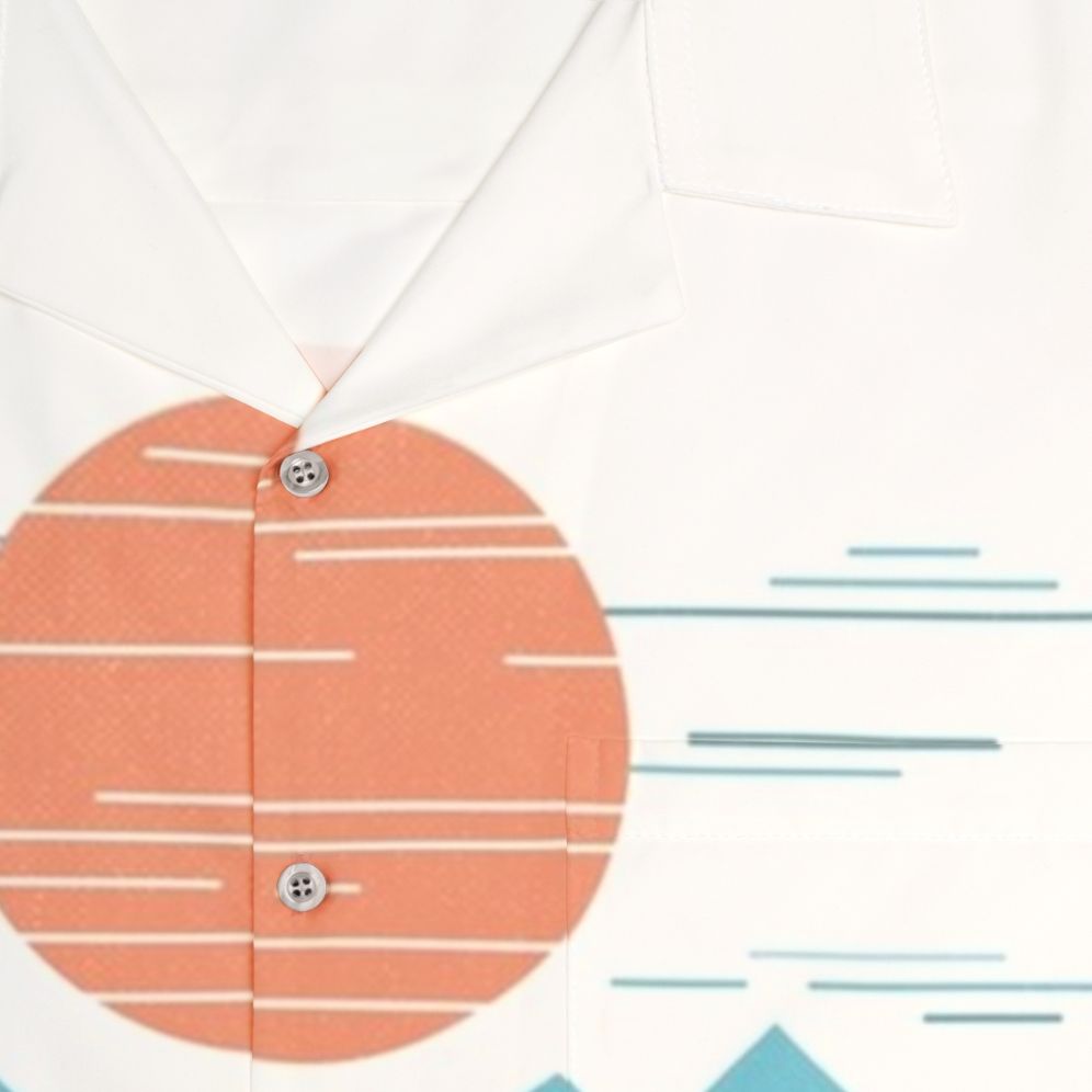 Cabin in the snow hawaiian shirt with minimalist mountain graphic design - Detail