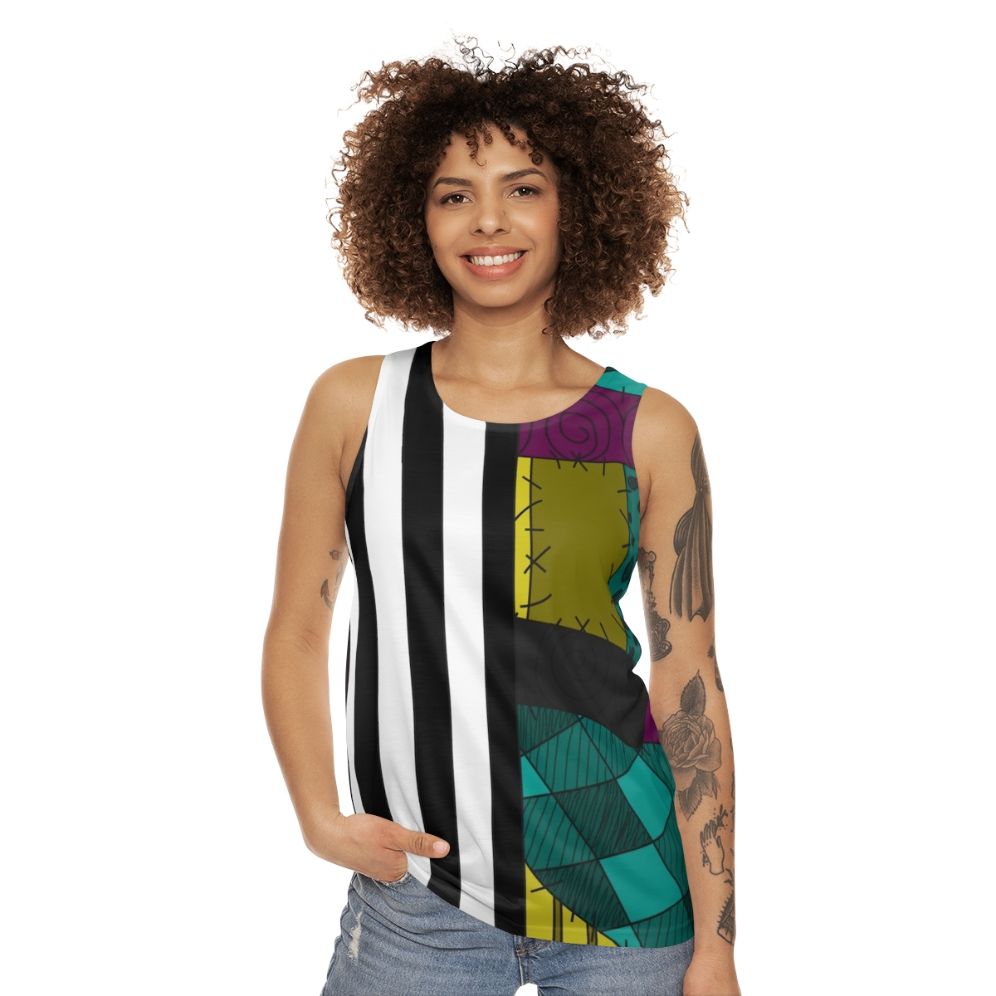 Jack Skellington and Sally Ragdoll Patchwork Unisex Tank Top - women