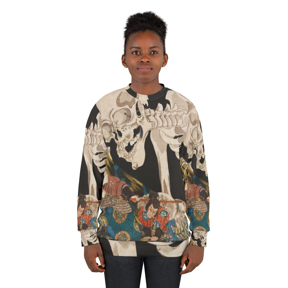 Skeleton Ghost Ukiyo-E Woodblock Print Sweatshirt - women