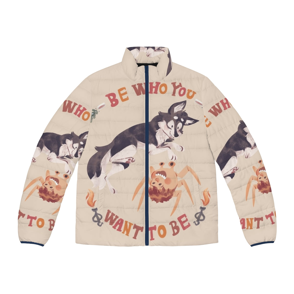 Be Who You Want to Be Puffer Jacket - Horror movie inspired outerwear with dog motif