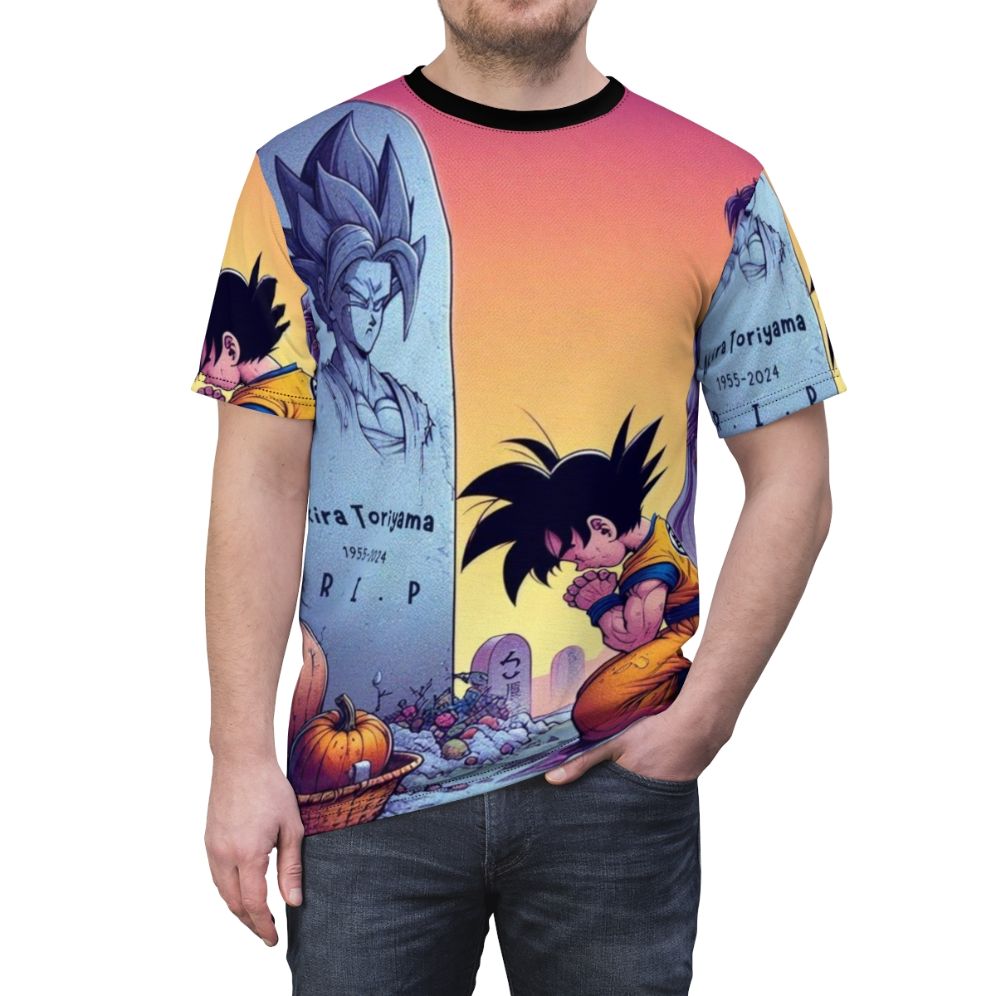 Retro anime-inspired t-shirt design featuring characters from the popular Dragon Ball series - men front