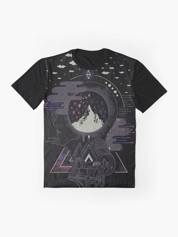 Surreal graphic t-shirt with a dreaming head design - Flat lay